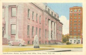 Three Rivers PQ Canada Post Office, Old Car Postcard