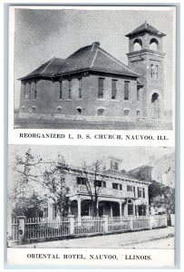 c1940 Reorganized Church Chapel Oriental Hotel Exterior Nauvoo Illinois Postcard