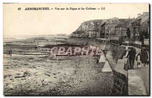 Old Postcard Arromanches view on the dike and cabins