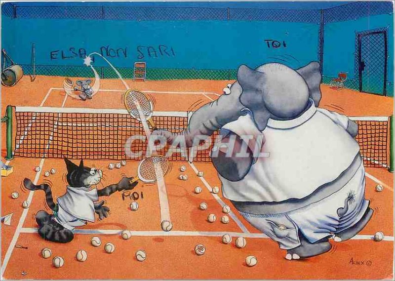 Postcard Modern Tennis Cat Elephant