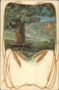 Art Nouveau Nature Scene Wheat Border c1905 Postcard