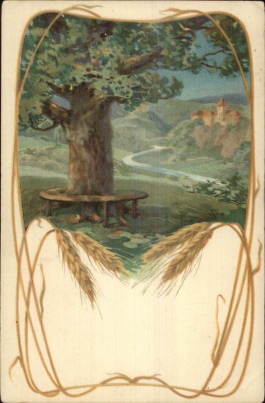 Art Nouveau Nature Scene Wheat Border c1905 Postcard