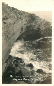 California Laguna Beach Devil's Blow Holes 1940s RPPC Photo Postcard 22-10688