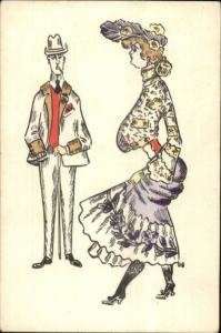 Unusual - Fancy Woman Tight Corset Large Bosom Man Smoking Cigarette Postcard