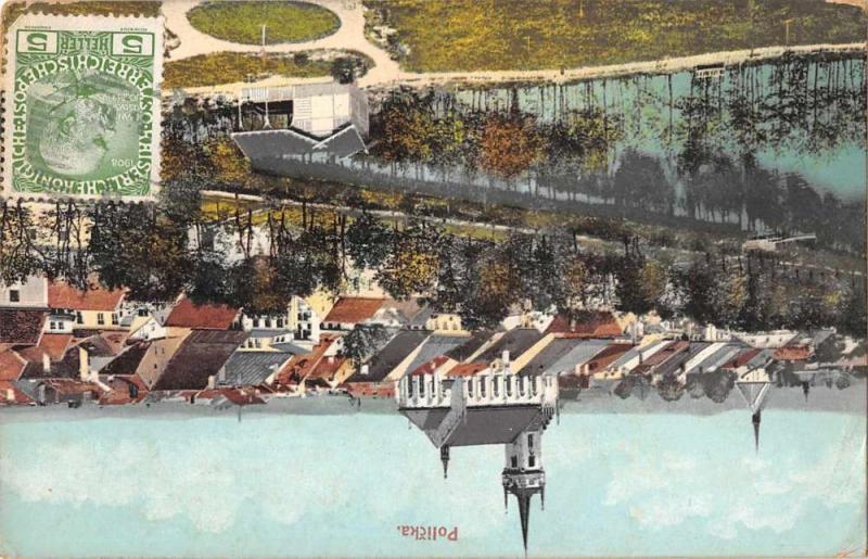 Policka Czech Republic birds eye view town area waterfront antique pc Z42004