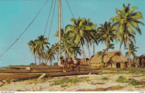 FIJI, 40-60s; Fijian Koro boat & kids