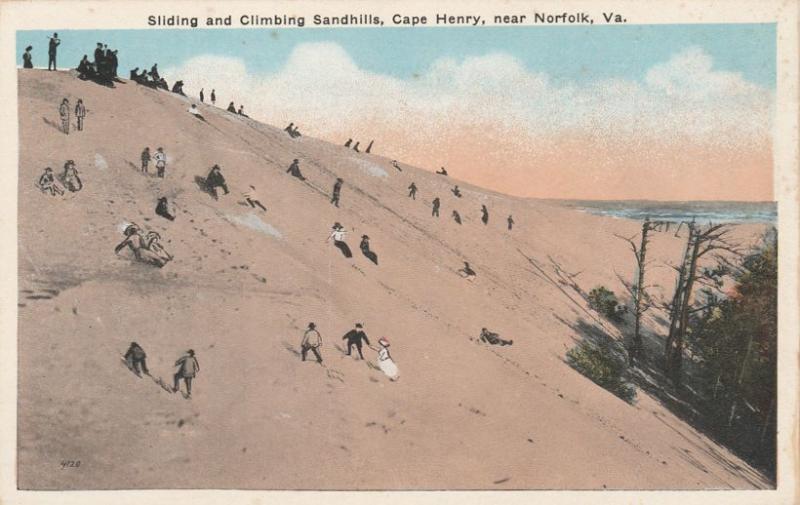 Climbing and Sliding Sandhills at Cape Henry, Norfolk VA, Virginia - WB