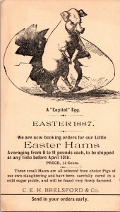 Adorable Pig Easter Ham,Egg Antique Victorian Trade Card Brelsford Harrisburg PA