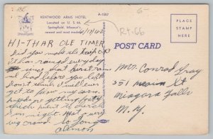 Springfield Missouri~The Kentwood Arms Hotel~Front View~Vintage Postcard