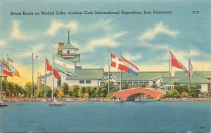 Vintage Postcard Swan Boats On Medial Lake Golden Gate Exposition San Francisco