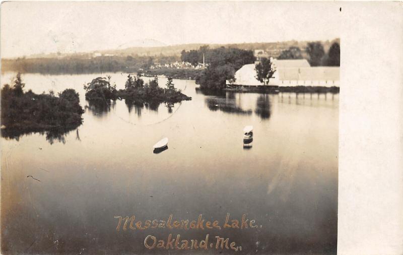 F21/ Oakland Maine RPPC Postcard 1907 Messolanske Lake Boats