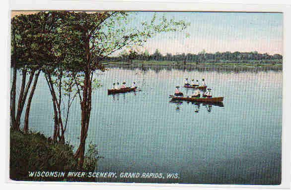 Boating Wisconsin River Grand Rapids WI 1910c postcard