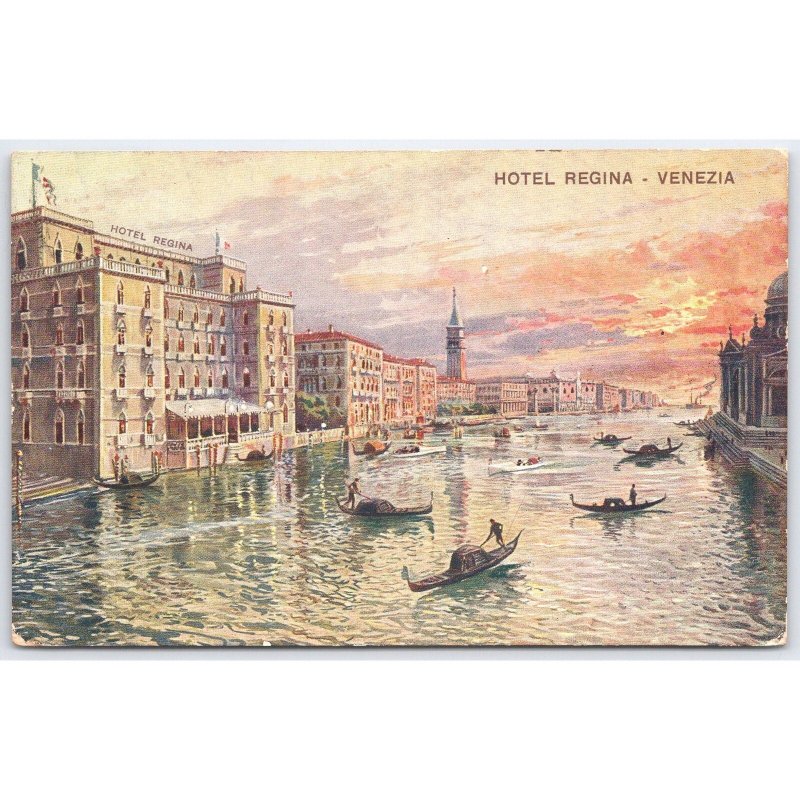 Postcard Hotel Regina Venice Italy Gondolas Canal View