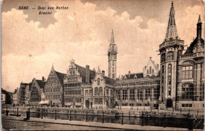 Belgium Ghent Gand Quai aux Herbes Graslei Vintage Postcard  09.73
