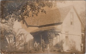 RPPC Lovely Family with Country Home Children in Yard Postcard G26