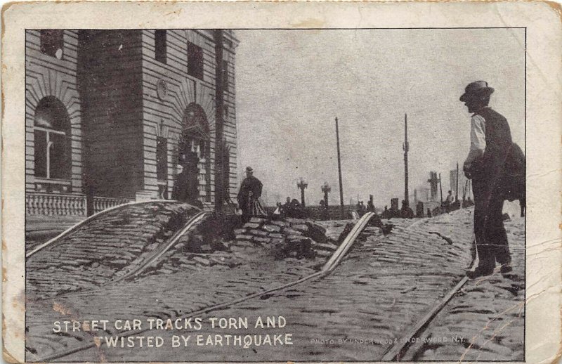 San Francisco California 1906 Postcard Earthquake Twisted Streetcar Tracks