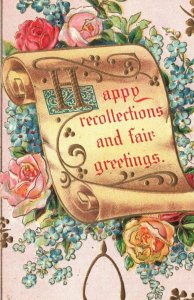 Vintage Postcard-Early 1900s-Embossed-Roses-Greetings-Wishbone