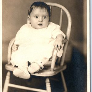 c1910s Newark OH Cute Baby RPPC Little Boy or Girl Real Photo Chair Mueller A173