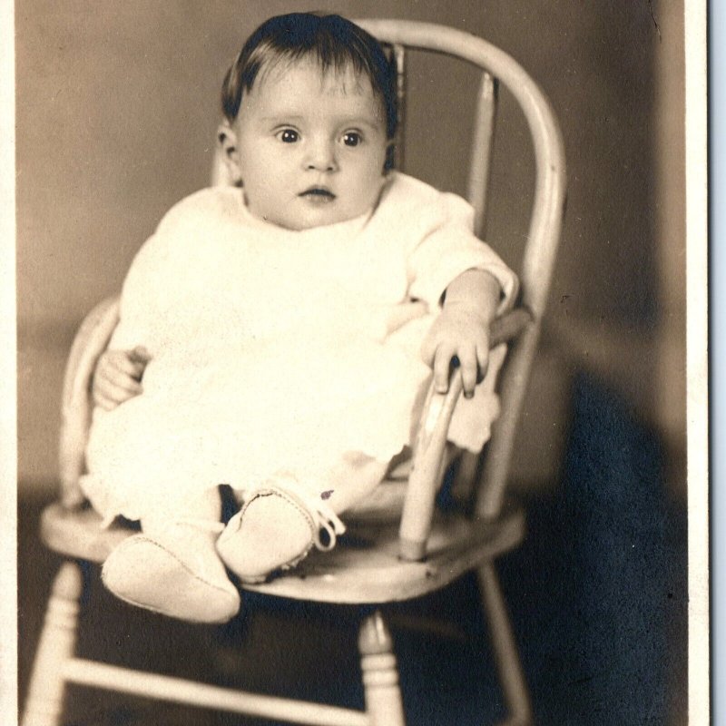 c1910s Newark OH Cute Baby RPPC Little Boy or Girl Real Photo Chair Mueller A173