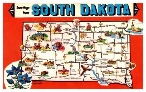 Postcard SD South Dakota Map card with State Flower