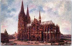 VINTAGE POSTCARD THE CATHEDRAL AND STREET SCENE AT COLOGNE GERMANY TUCKS OILETTE