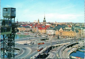postcard Stockholm Sweden - bird's eye Slussen and the Old Town
