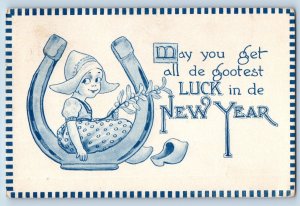 Chicago Illinois IL Postcard New Year Dutch Kid Sat On Horseshoe 1915 Antique