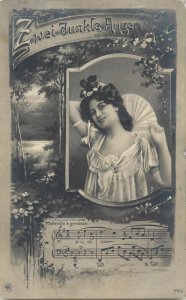 Music lied related postcard 1905 Germany Two Dark Eyes song beauty lady