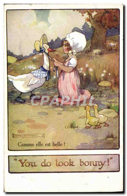 Old Postcard Fantasy Illustrator Child Goose How beautiful!