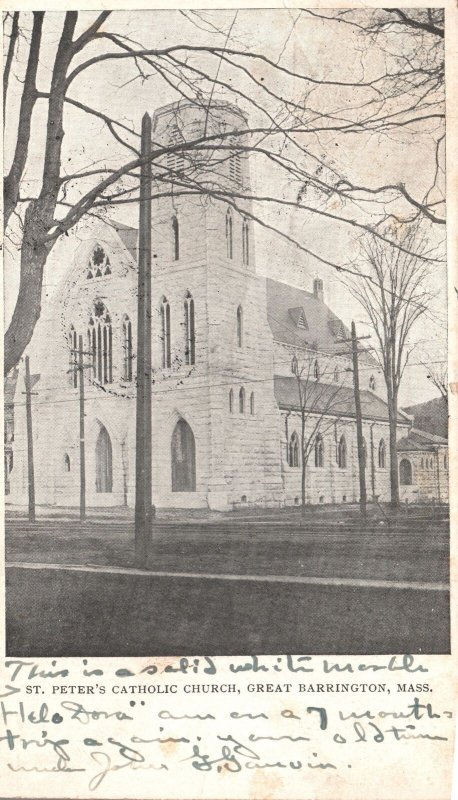 Vintage Postcard 1911 St. Peter's Catholic Church Great Barrington Massachusetts