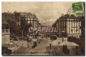 Old Postcard Geneva Rue du Mont Blanc and Mont Blanc