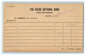 1918 The Keene National Bank, US Depositary Keene New Hampshire NH PMC Postcard