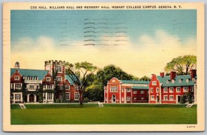 Vtg Geneva NY Hobart College Campus Cox Williams Medbery Hall 1940s Postcard