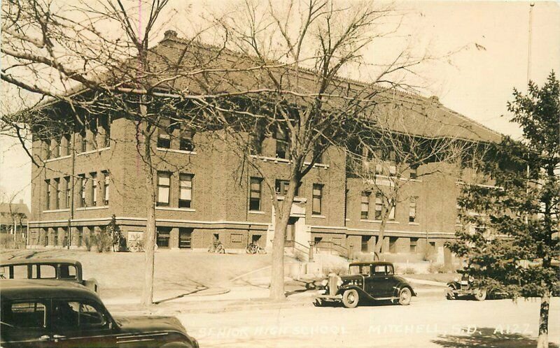 Automobiles Senior High School Mitchell South Dakota RPPC Photo Postcard 20-6457