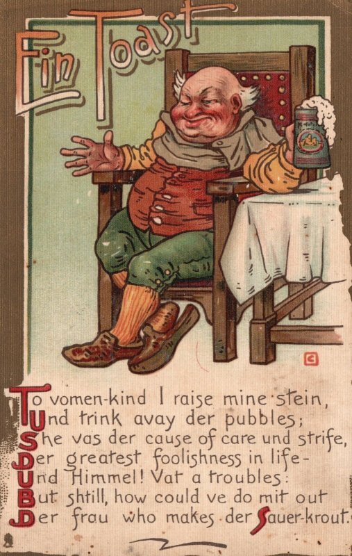 Fat Man Sitting On Chair To Women-Kind I Raise Mine Stein Comic Vintage Postcard