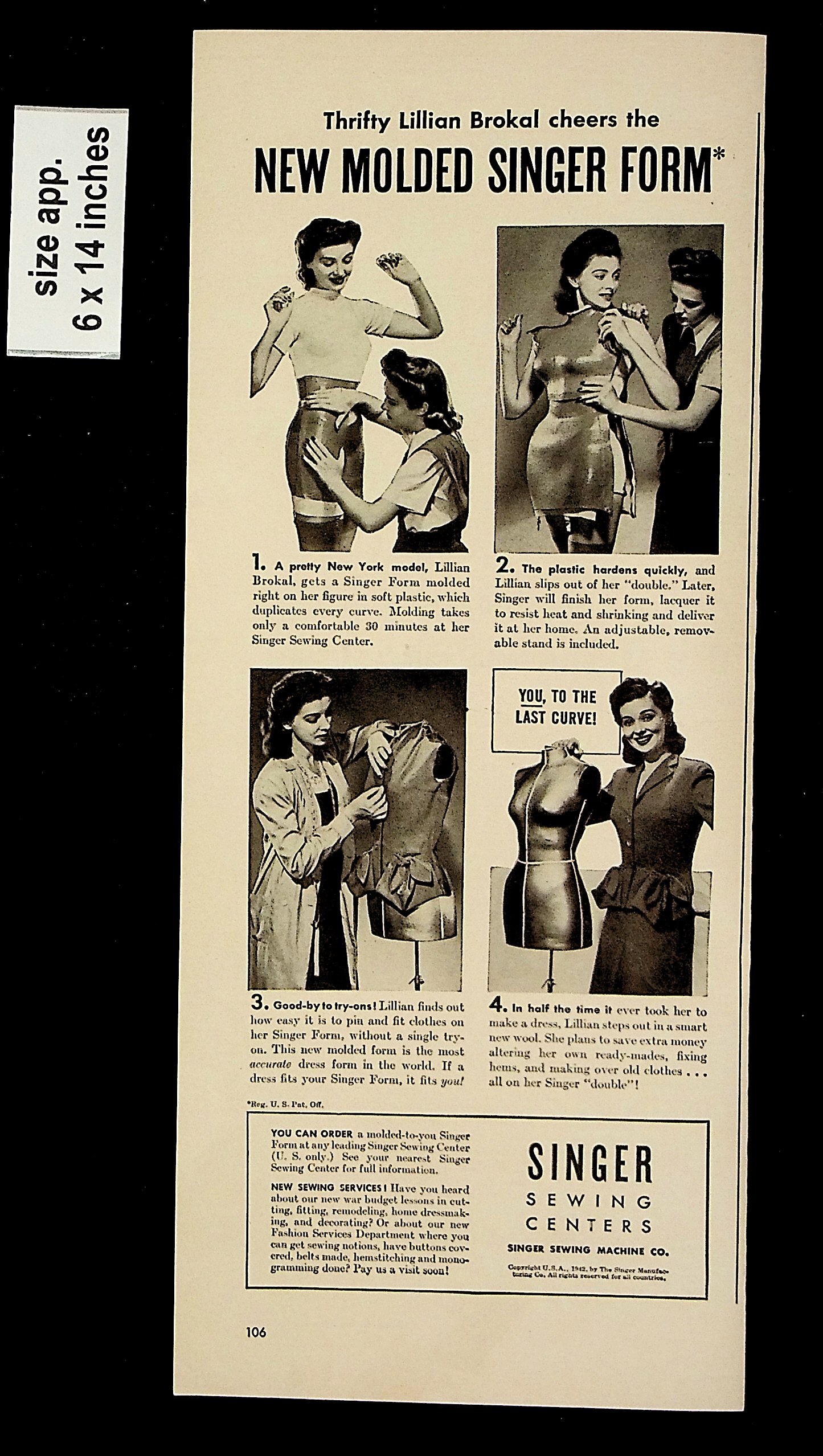 1942 Singer Sewing Centers New Molded Singer Form Vintage Print ad 8722 ...