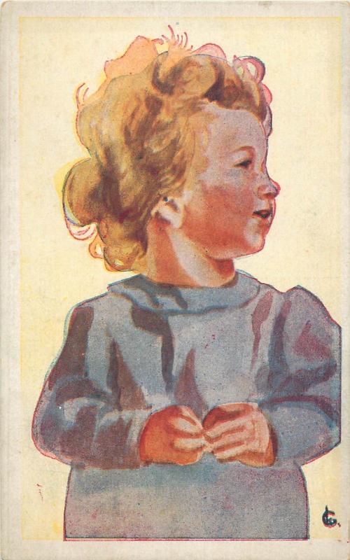 Artist signed vintage postcards children caricatures boy & girl