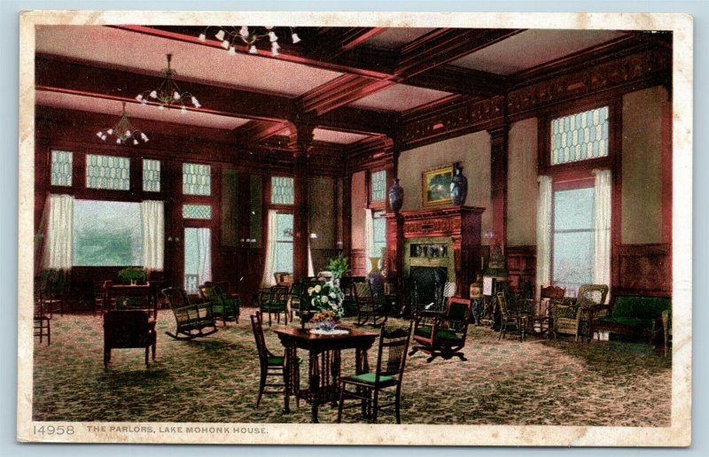 Postcard NY Mohonk Lake The Parlors Interior Lake Mohonk House Vintage Q1