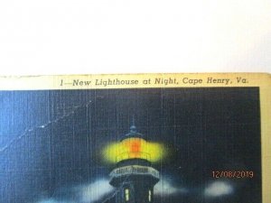 Cape Henry,VA Postcard New Lighthouse At Night,VA The Harry P. Cann & Bro..- L24