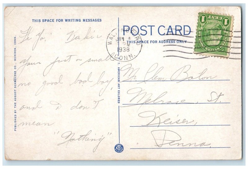 1938 Post Office Building Scene Street Wallingford Connecticut CT Postcard 