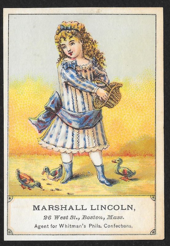 VICTORIAN TRADE CARDS (3) Marshall Lincoln Confections Girls & Animals