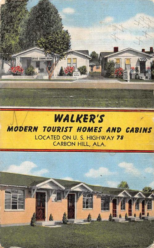 Carbon Hill Alabama Walker's Tourist Homes and Cabins Vintage Postcard JE229840