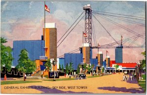 General Exhibits Building, Sky Ride 1933 Chicago Worlds Fair Postcard C04