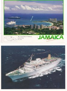 P&O Victoria Ship Sent On Board To Jamaica Cruise 2x Postcard