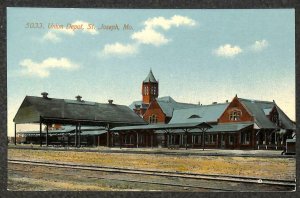UNION TRAIN DEPOT ST. JOSEPH MISSOURI POSTCARD (c. 1910)