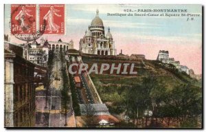 Old Postcard Paris Montmartre Sacre Coeur Basilica and St. Peter's Square