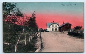 HELL, Norway ~ HELL RAILROAD DEPOT ~ Train Cars c1910s Hand Colored Postcard