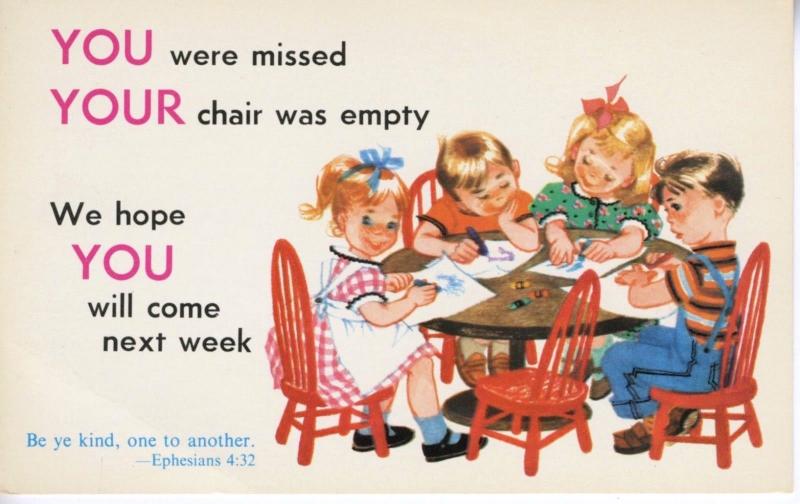 You Were Missed, Your Chair Was Empty ~ Children Ann Eshner Art Vintage Postcard