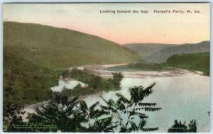 HARPER'S FERRY, West Virginia WV  Handcolored View toward THE GAP  Postcard