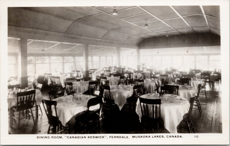 Dining Room Canadian Keswick Ferndale Muskoka Lakes Ontario ON RPPC Postcard F16